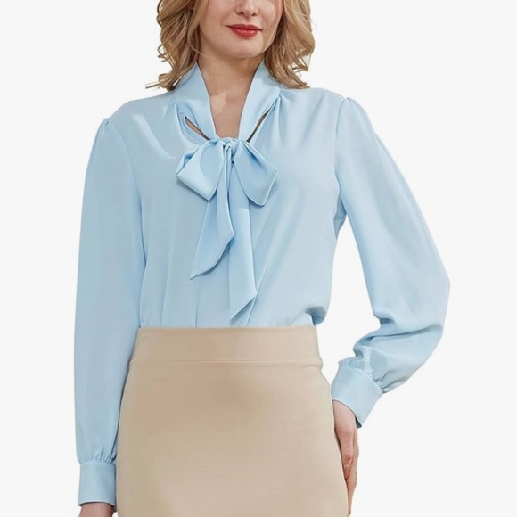 Women's Bow Tied Neck Chiffon Blouse - Picture 2 of 3